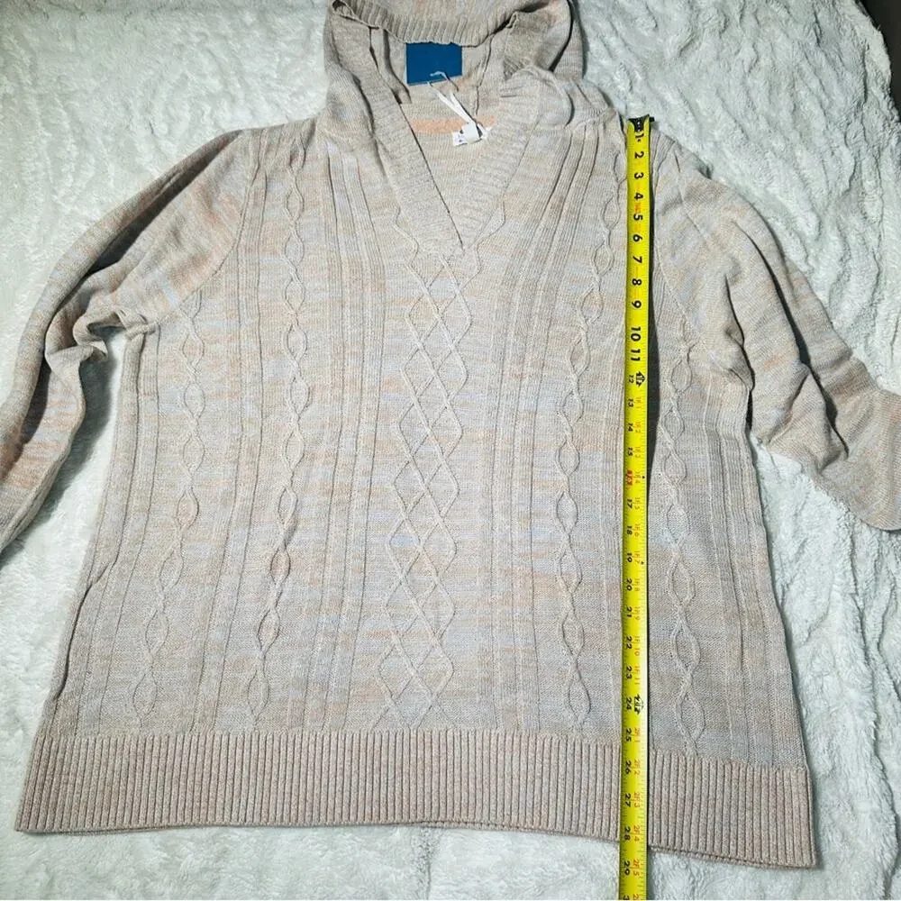 Market & Spruce Size 3X Casual Preppy Tan Neutral Cable Knit Hooded Sweater - Picture 8 of 11